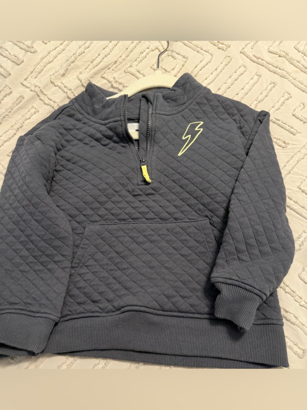 Kids Quilted Pullover Jacket - Navy with Yellow Accent